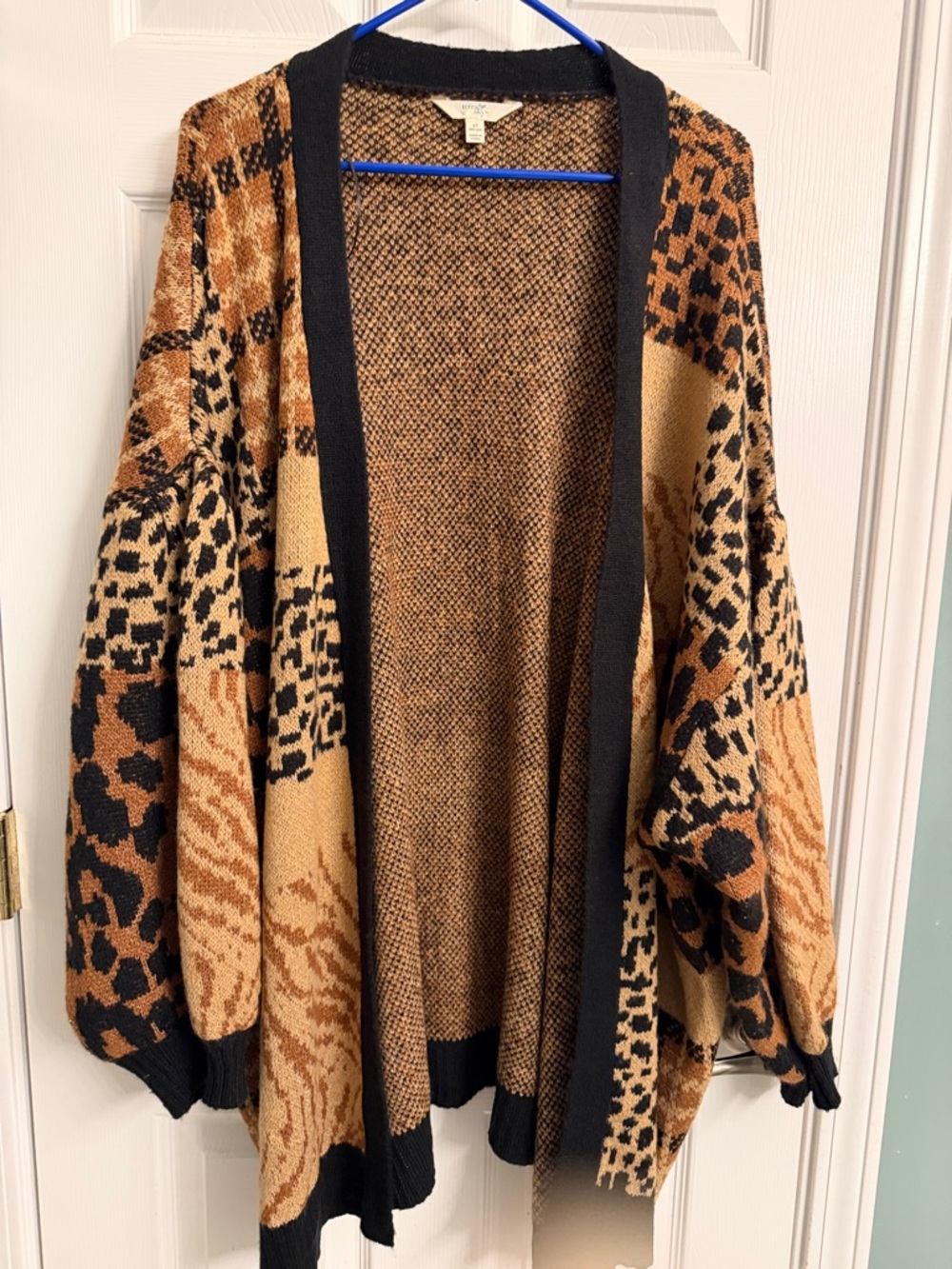 Animal Print Open Cardigan Sweater - Black and Tan